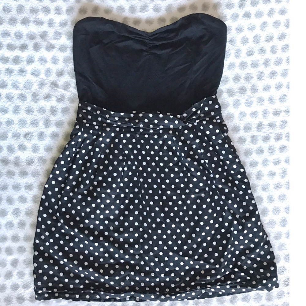 Strapless black & polka dot mini dress - medium